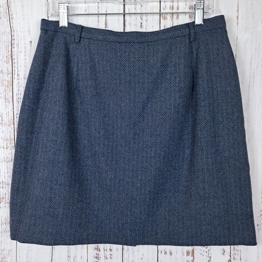 Vtg Eddie Bauer AKA 14P Blue Herringbone Tweed Wool Skirt Lined Preppy Career
